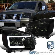 Fits 2004-2015 Titan 04-07 Armada Smoke Headlights Head Lamps W Led Tube Pair