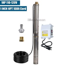 1 HP 3" Deep Well Submersible Pump, 110V, 60Hz, 13GPM, 247 ft Max,100ft Cord