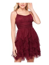 TEEZE ME Womens Maroon Adjustable Straps Mini Dress Juniors 1516
