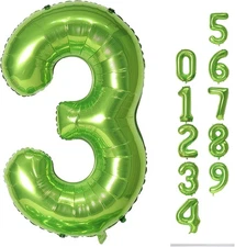 40 Inch Green Self-Inflating Number 3 Balloons for Birthday Party Decor