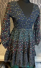 RIXO Sasha Mini Dress Mixed Ditsy floral Smocked tiered boho XS uk 8