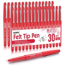 Ezzgol Red Felt Tip Pens, 30 Pack, 0.7mm Premium 1 Count Pack of 30 ,