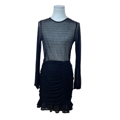 Fashion Nova Women s Black Ruched Long Sleeve Mini Dress Open Back Sz S - New