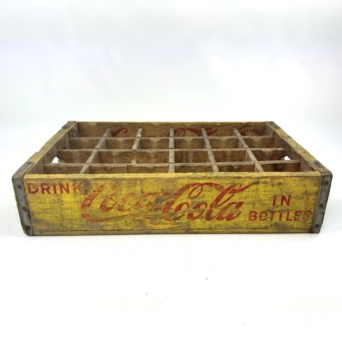 Vintage Coca-Cola Red Yellow Wooden Crate 24 Bottles Marked 1965 Chattanooga