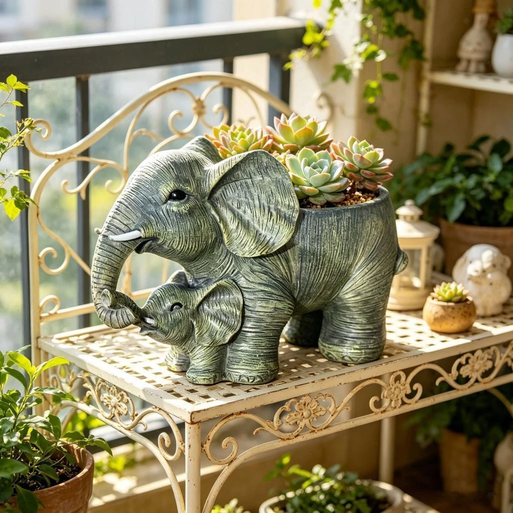 Elephant Statue Planter Plant Container Bonsai Gift Ornament Animal Flowerpot