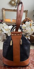 Valentina Black/brown Italian Leather Large Convertible Sling Backpack Euc! $350