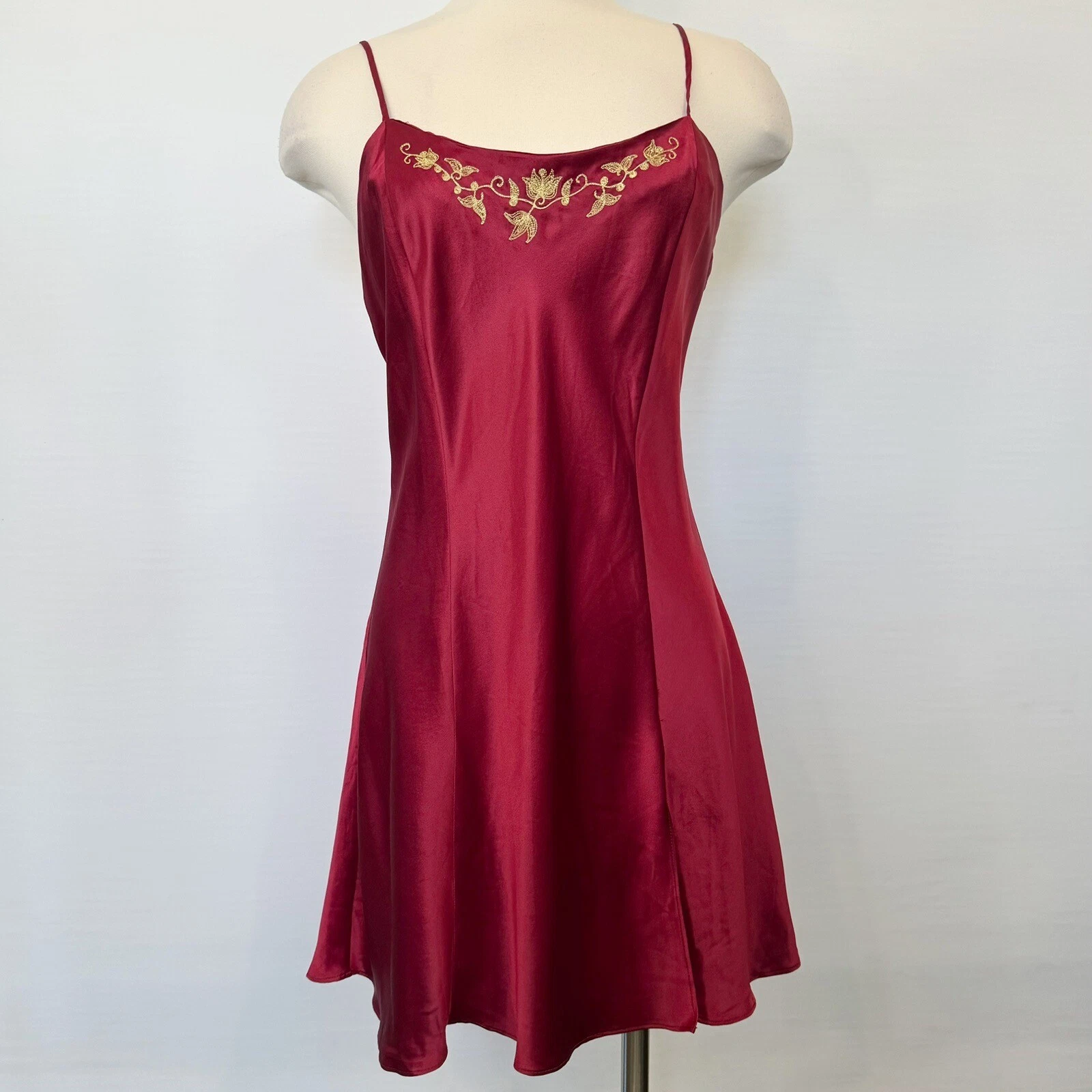 UNDERCOVER Abito slip vintage anni 90 Victoria’s Secret seta rosso intenso oro ricamo dorato L