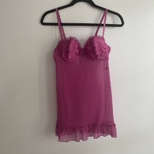 Flora Nikrooz Nightgown Rouched Ruffle Lace Lingerie Pink Size Small