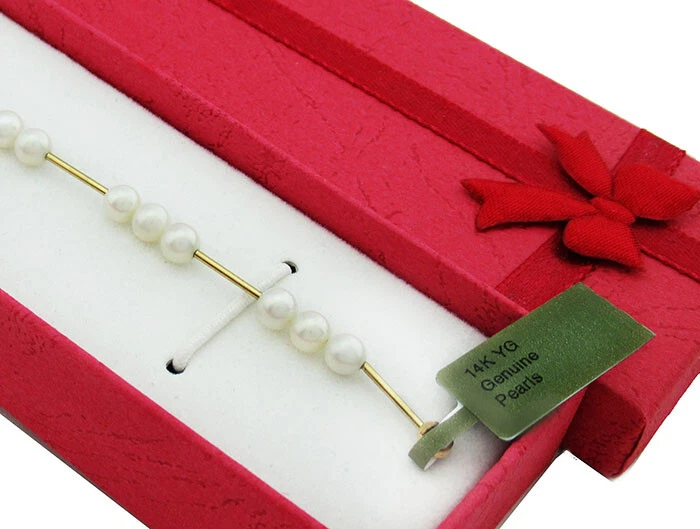 GENUINE 5 mm WHITE PEARLS BRACELET 14k GOLD ** NEW WITH TAG ** 7.5" long - Image 2 of 3