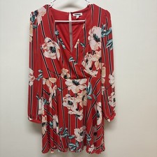EXPRESS Womens Flowy Knee Length Dress Size Small V-Neck Long Sleeve Floral Red