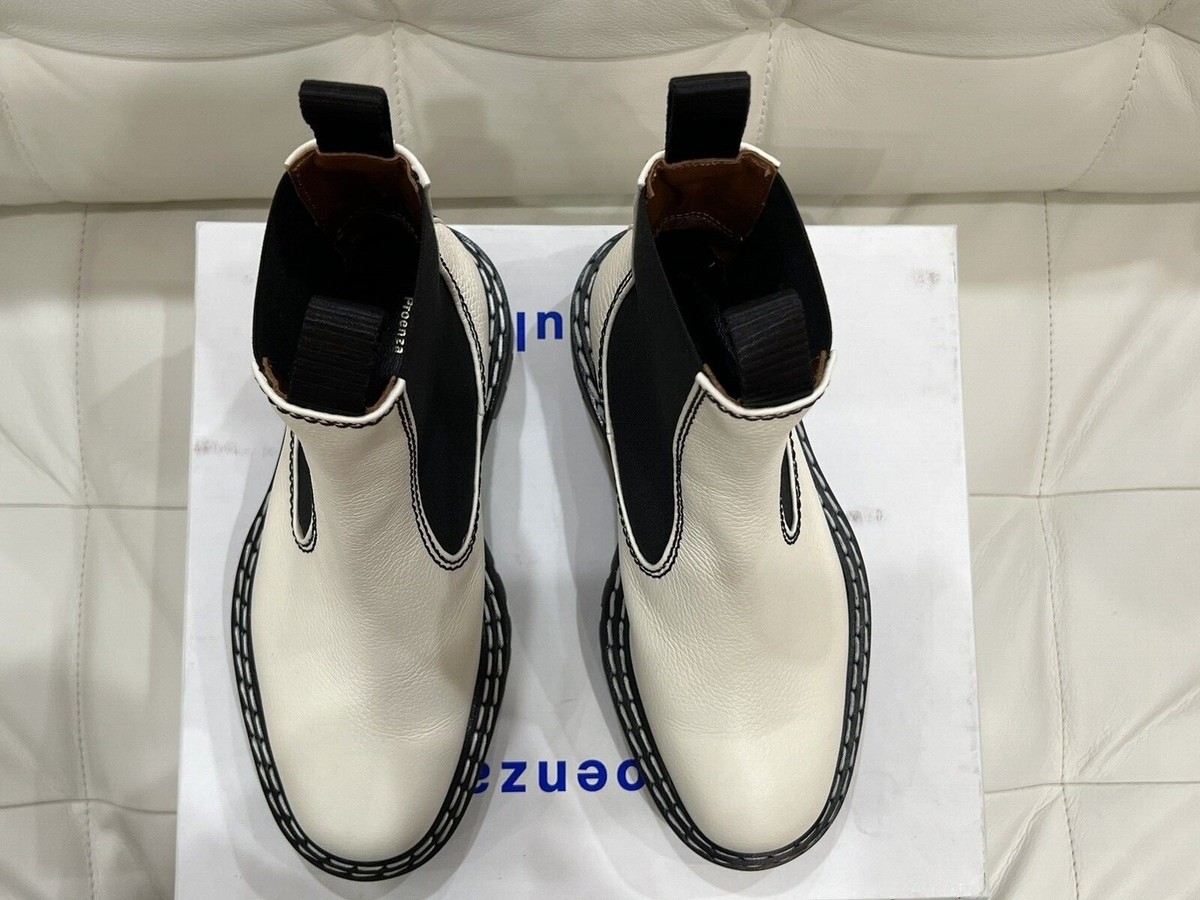Proenza Schouler Chelsea Lug Sole Combat Boot White Calf Leather