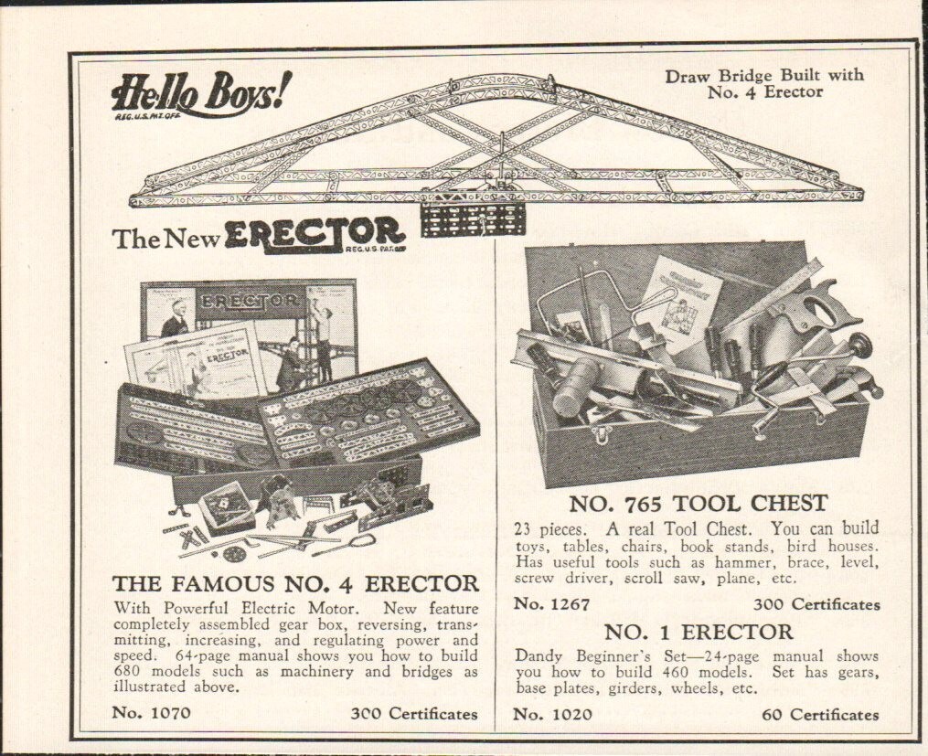 Print Ad 1929 The New Erector No.4 erector, no.1 erector No. 765 tool ...