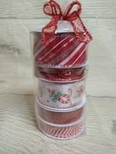 New Deluxe Ribbon Pack Candy Cane Red Ribbon 1.5"  5/8" x 9 FT Wired Christmas