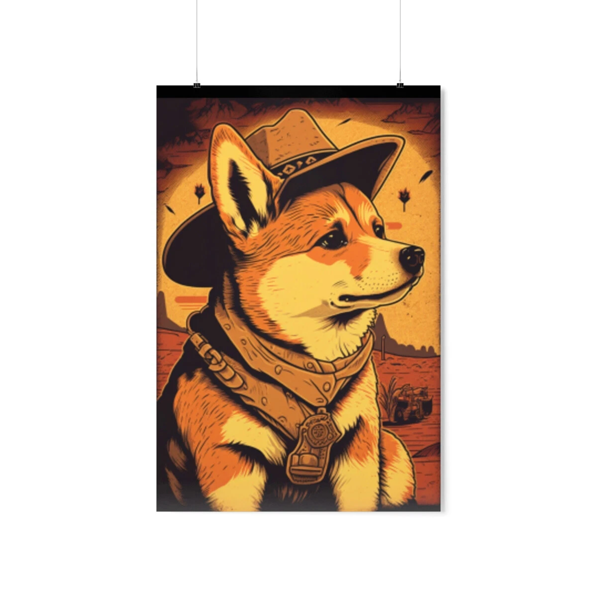 Corgi with cowboy hat top