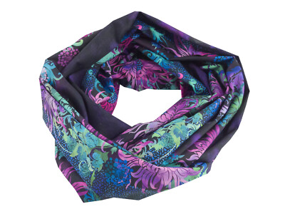 Damen-Loopschal Blumen Bordüre lila blau pink ca. 25 cm x 140 cm -100% Baumwolle
