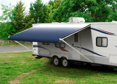 17' Slate Blue Fade w/Wht WG, RV Awning Replacement fabric canopy (Fabric:16'2'')