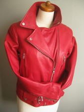 Each Other Biker Jacket Red Leather 10 8 Medium Sheep Nappa Soft Sexy Short