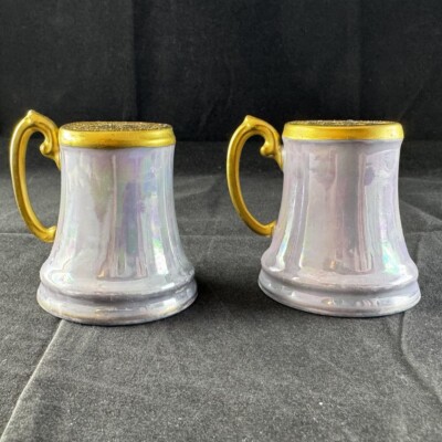 Vintage Blue Lusterware Hand Painted Nippon Salt & Pepper Shaker Japan Gold Top