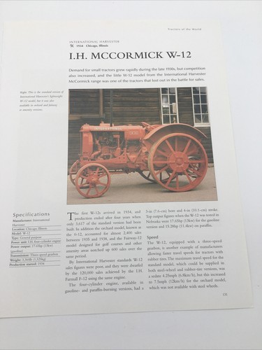 1934 I.H. McCormick W-12 Oldtimer Traktor rahmenbar Artikel Bilder Spezifikationen Display