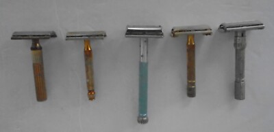 5 Vintage Gillette Safety  Razors One Adjustable - Starburst Etc.