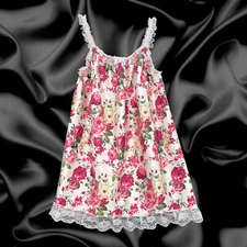 Pink Floral Satin Sissy Ruffle Frilly Bows Baby Doll Nighty Lingerie Size M-XL