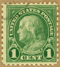 US Scott#578 1923 perf 11x10 Rotary press 1c Franklin, used, sound