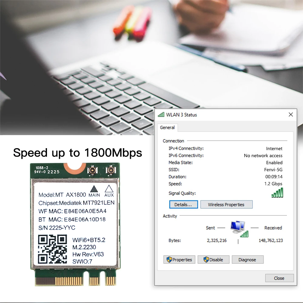 1800Mbps Wifi 6 MT7921 PCI Express Adattatore Wireless Bluetooth 5.2 Dual Band 802.11AX/AC Scheda di rete Wi-Fi 10 11 Durevole Facile Installare 1800Mbps Wifi 6 MT7921 PCI Express Adattatore Wireless Bluetooth 5.2 Dual Band 802.11AX/AC Scheda di rete Wi-Fi 10 11 Durevole Facile Installare