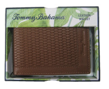 Tommy Bahama Bifold Wallet Basket Weave Tan Embossed Leather 31TM130014 NWT
