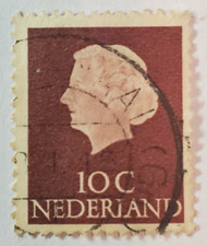 Netherlands Postage ~ Queen Juliana ~ Brown 10₵ Stamp ~Cancelled/Posted ~1953-01