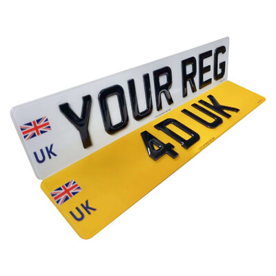 4D Gel Nummernschilder UK Flagge Straßenzulassung Auto Zulassung 5D (3mm + Gel TOP) PAAR