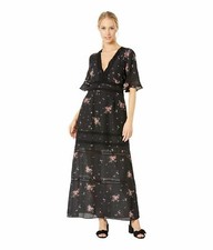 $295 Show Me Your Mumu Women's Black Floral V-Neck Bell-Sleeve Tabitha Dress S
