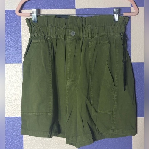 Pantalones Cortos de Sarga Cintura Bolsa de Papel Nueva York en Blanco Nuevos con Etiquetas en Verde - Talla S - Imagen 3 de 5