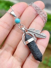 1pcs Lava Rock Stone Hexagon Point Necklace Chakra Reiki Healing Amulet