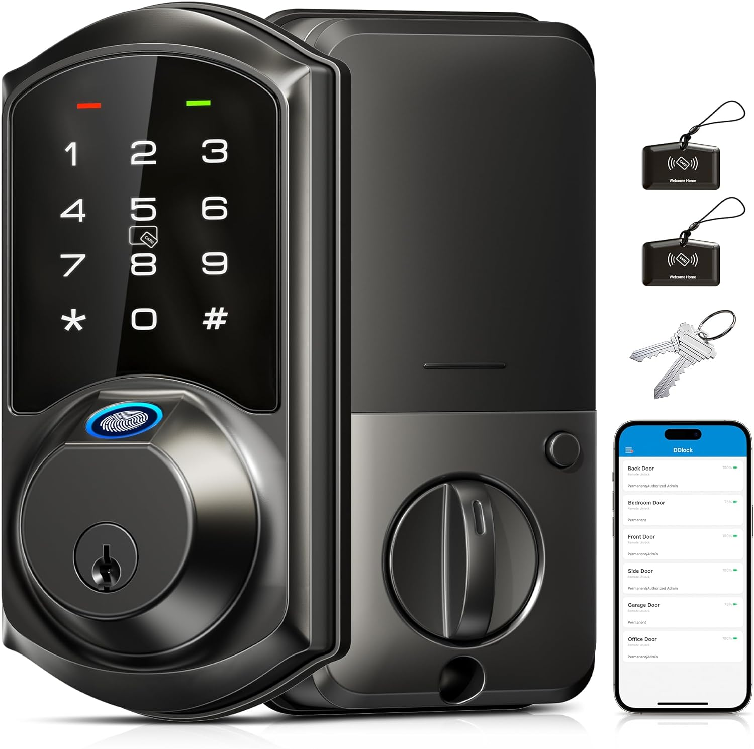 Smart 7-in-1 Keyless Fingerprint Deadbolt Lock with App Control for Front Doors  