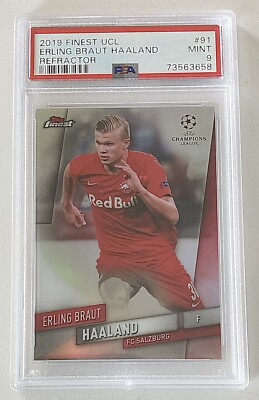 2019 Erling Braut Haaland Topps Finest UCL Soccer Refractor #91 RC PSA 9