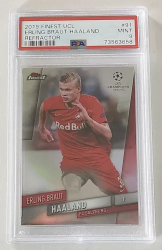 2019 Erling Braut Haaland Topps Finest UCL Soccer Refractor #91 RC PSA 9