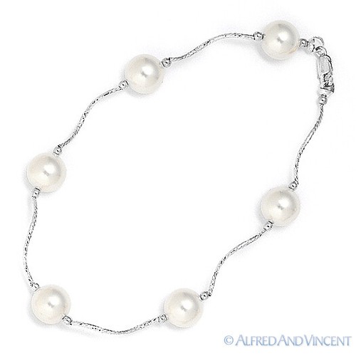 Bracciale Perline Donna Perla Acqua Dolce 8mm Bianco in Oro Giallo o Bianco 14k - Foto 3 di 3