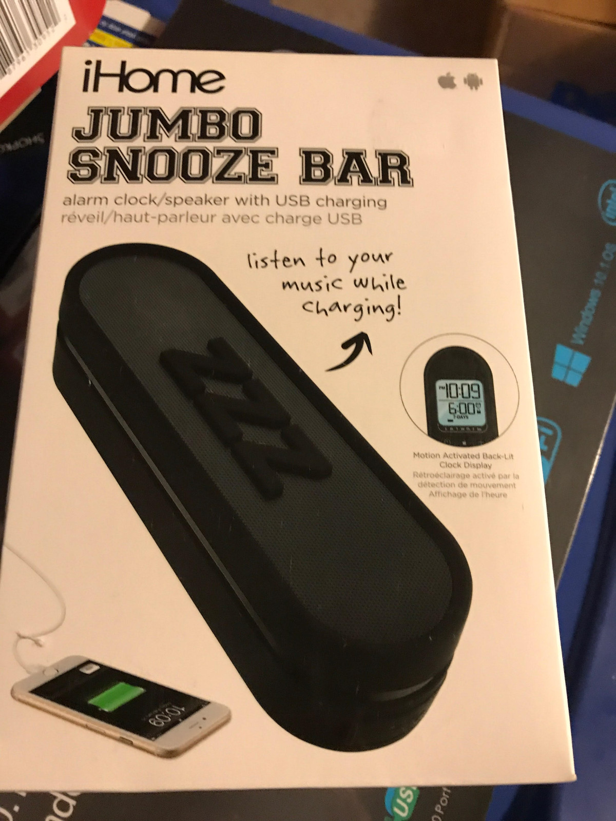 iHome Jumbo Snooze Bar Alarm Clock with USB Charging - s l1600