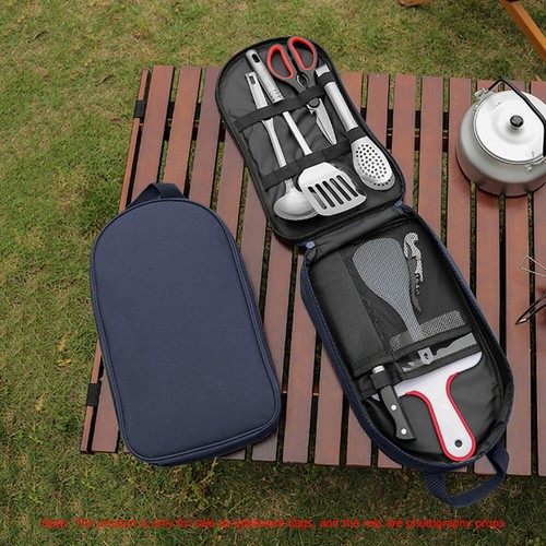 Bolsa de utensilios de cocina portátil para acampar al aire libre bolsa de utensilios de barbacoa de viaje (azul marino). - Imagen 5 de 6