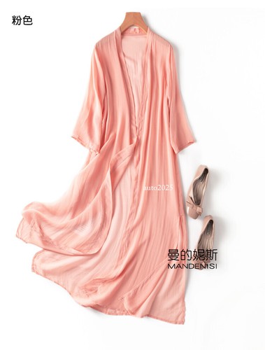 Womens Summer Slimming Side Slit Silk Cardigan Silk Sun Protection Shawl Jacket - Picture 19 of 36