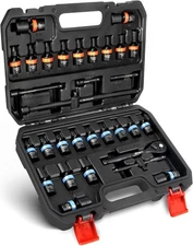 32PC 1/4-Inch Drive Swivel Socket Set Standard SAE 5/32-9/16" Metric Size 4-15mm