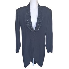 Black Sequin Formal Whimsy Lace Lapel Medium Evening Blazer Jacket JR Nites