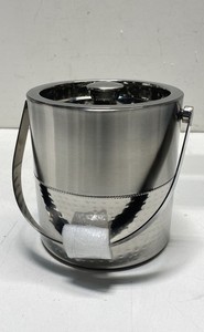 Godinger Hammered Silver Tone Ice Bucket with Lid and Handle Barware 2pc