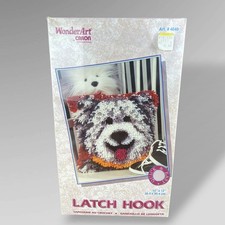 Dog Pillow Latch Hook Kit Shaggy WonderArt Caron 12x12 1990s