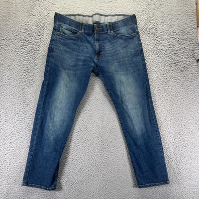 Lee Jeans Mens 40x30 Blue Cotton Denim Straight Leg Slim Faded Workwear Stretch