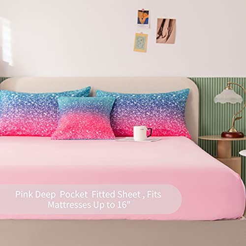 RYNGHIPY 6Pcs Gradient Glitter Comforter Sets for Teen Girls Full Size, Colorful - Bild 6 von 9