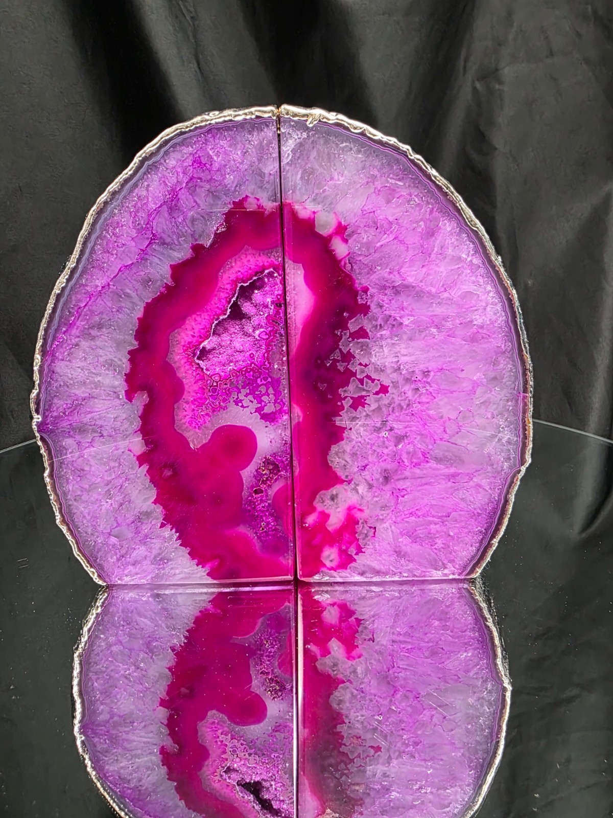Pink Agate Silver Edge Microcrystalline Quartz Premium Bookends 1 Handpicked