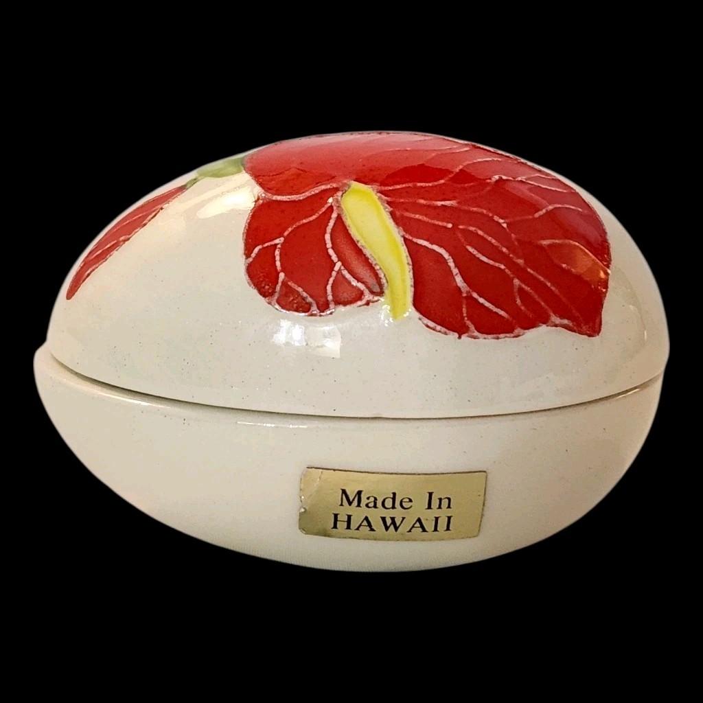 Vtg Rare Santa Anita Ware Anthurium Trinket Dish Egg Shaped Made In Hawaii EC 