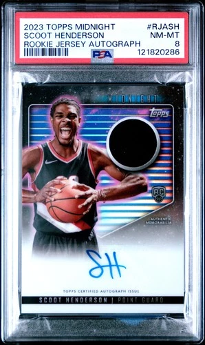 2023 TOPPS MIDNIGHT ROOKIE JERSEY AUTOGRAPH SCOOT HENDERSON RC AUTO PSA 8