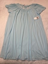 Miss Elaine Plus Size 1X Nightgown Seafoam Blue Short Sleeve Nylon Gown NWT